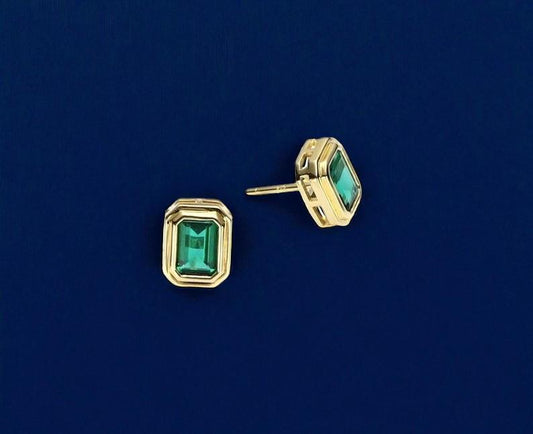 925 Silver Emerald Cut CZ Stud Earrings Dainty Minimalist Green Stone Jewelry Gift