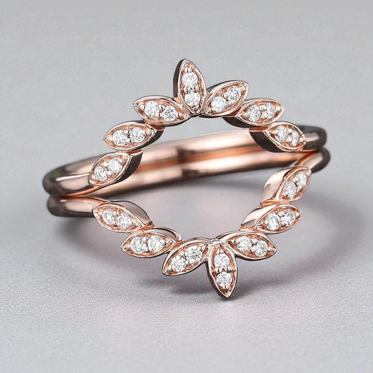 925 Silver CZ Floral Wreath Ring Dainty Leaf Stacking Wedding Anniversary Band