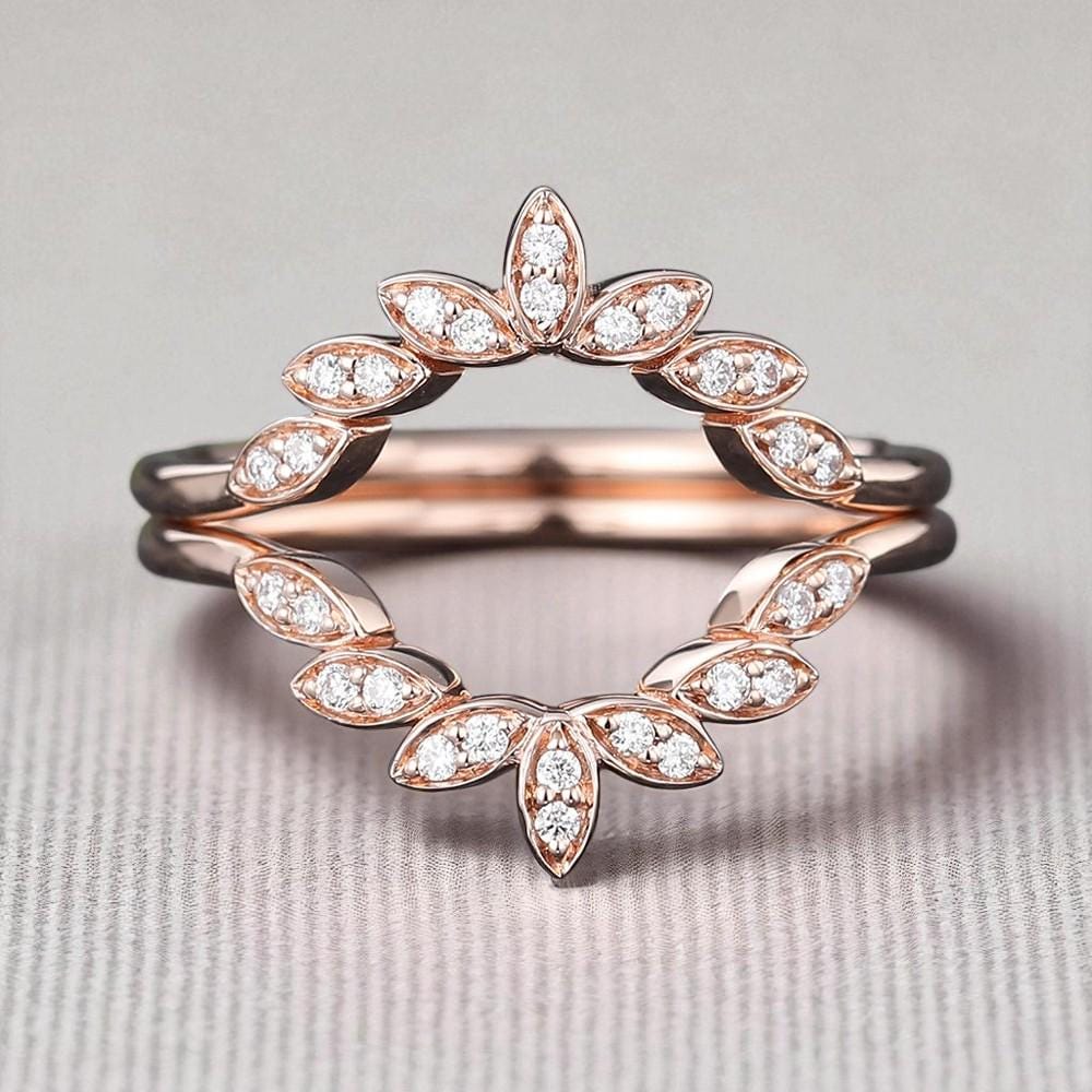 925 Silver CZ Floral Wreath Ring â Dainty Leaf Stacking Wedding Anniversary Band