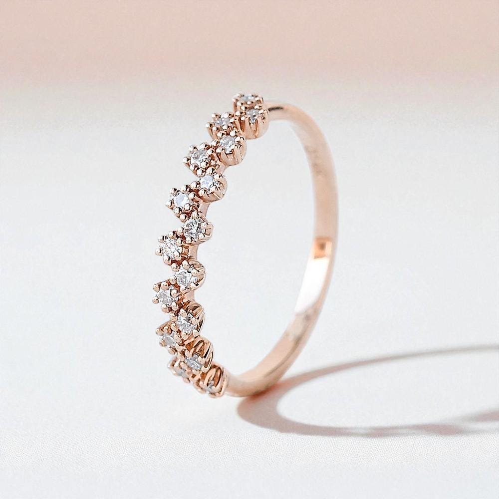 925 Silver CZ Cluster Band â Dainty Stacking Minimalist Wedding Anniversary Ring