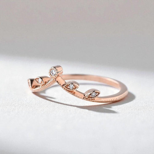 925 Silver CZ Chevron Leaf Ring Dainty V Shaped Stacking Minimalist Wedding Band