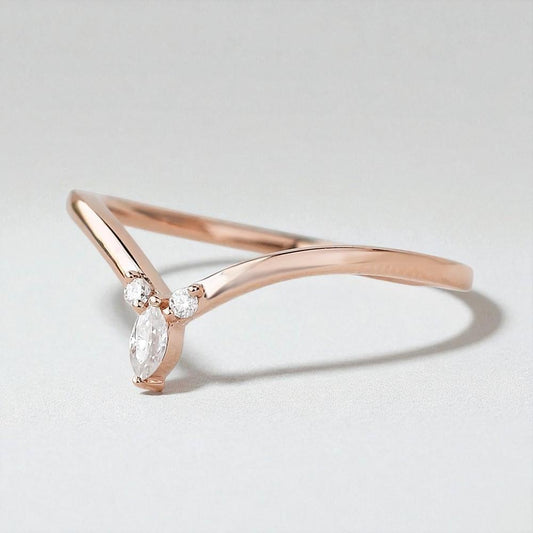 925 Silver Marquise CZ Chevron Ring Dainty V Shaped Stacking Wedding Promise Band