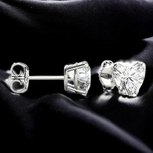 Sterling Silver Heart CZ Stud Earrings, Romantic Jewelry