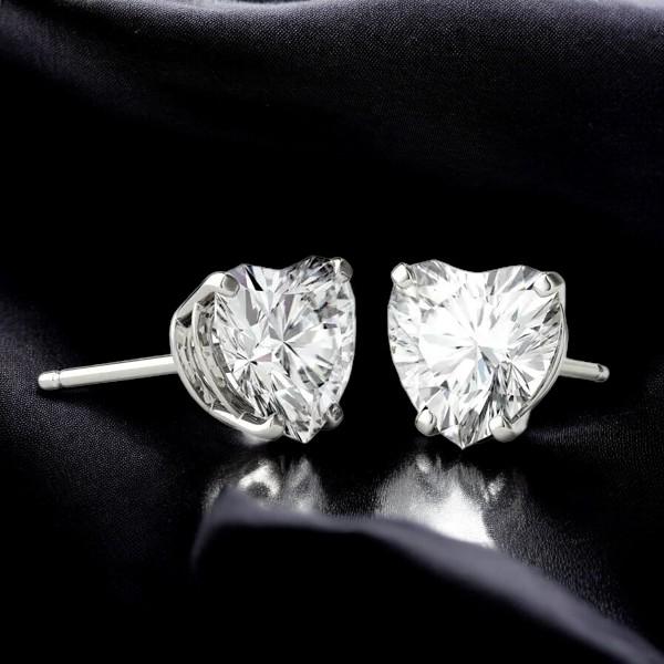 Sterling Silver Heart CZ Stud Earrings, Romantic Jewelry