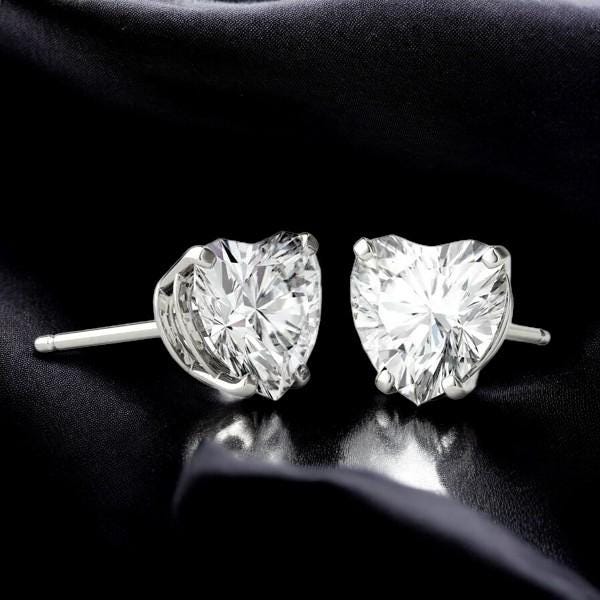 Sterling Silver Heart CZ Stud Earrings, Romantic Jewelry