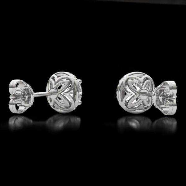 Sterling Silver Halo CZ Stud Earrings, Bridal Jewelry