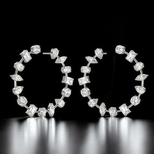 925 Silver CZ Hoop Earrings: Mixed Cut Bridal Statement Jewelry