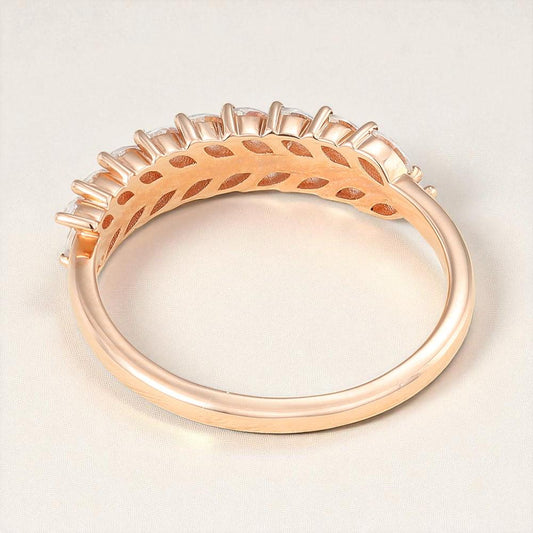 Rose Gold Sterling Silver CZ Leaf Ring - Stackable Band