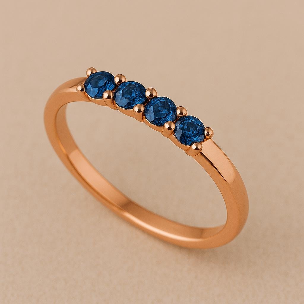 Sterling Silver London Blue Topaz Ring: Dainty Four Stone Band
