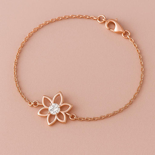 Sterling Silver Flower Bracelet: Dainty CZ Floral Cable Chain