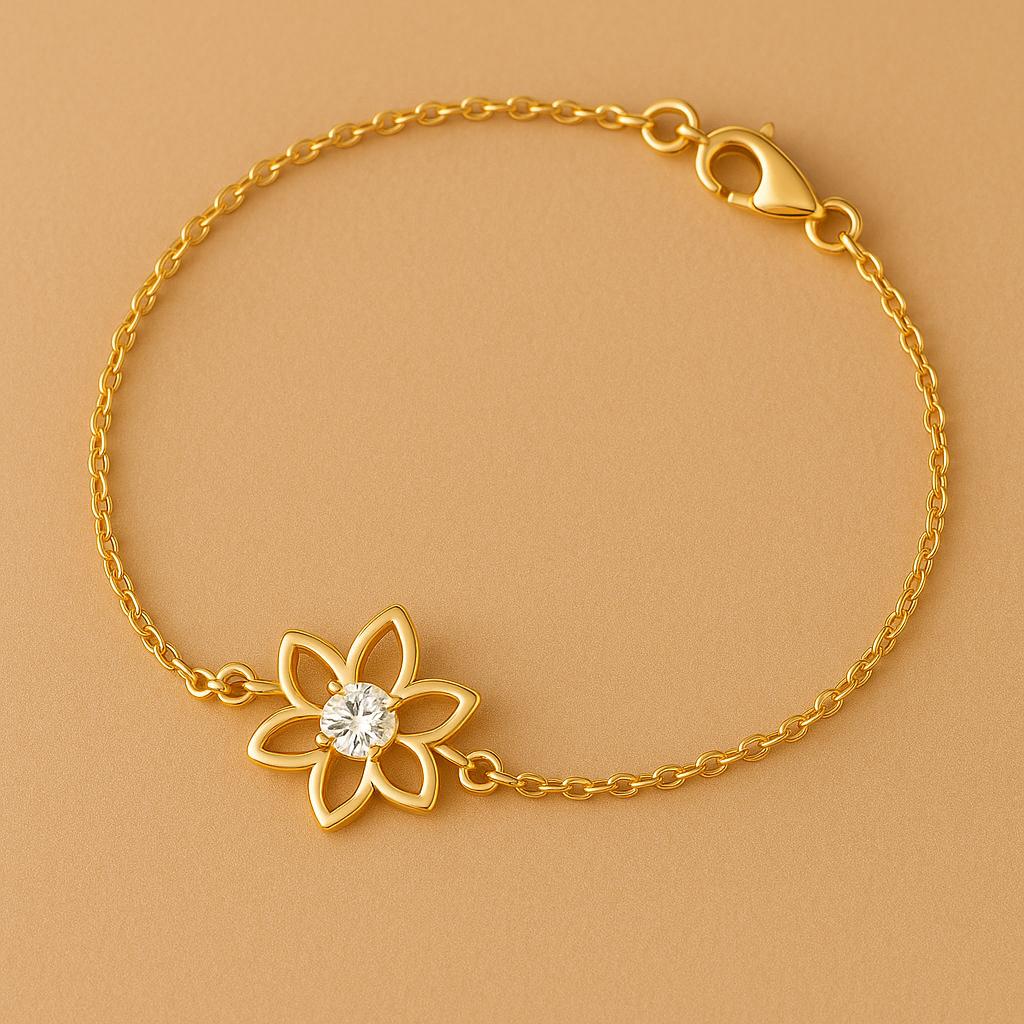 Sterling Silver Flower Bracelet: Dainty CZ Floral Cable Chain