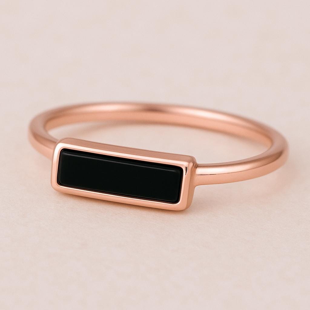 Sterling Silver Onyx Bar Ring, Minimalist Geometric Jewelry