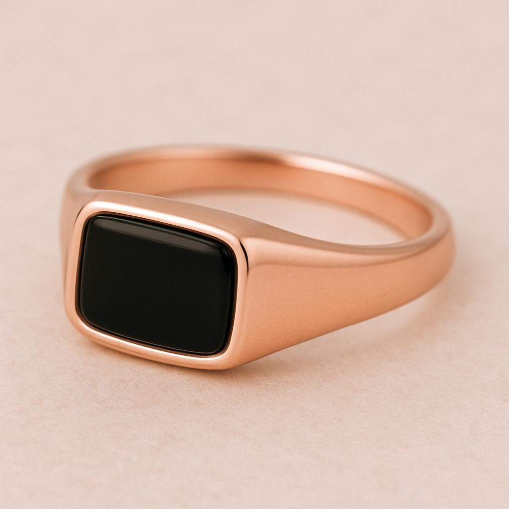 Sterling Silver Onyx Signet Ring: Minimalist Black Stone Bezel
