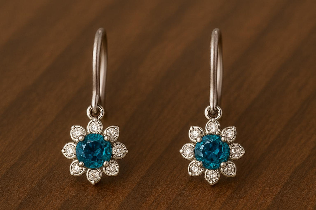 London Blue Topaz Flower Earrings: 925 Sterling Silver CZ Dangle