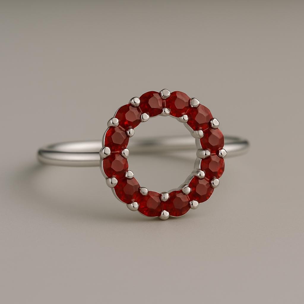 925 Silver Red CZ Wreath Ring: Dainty Christmas Jewelry