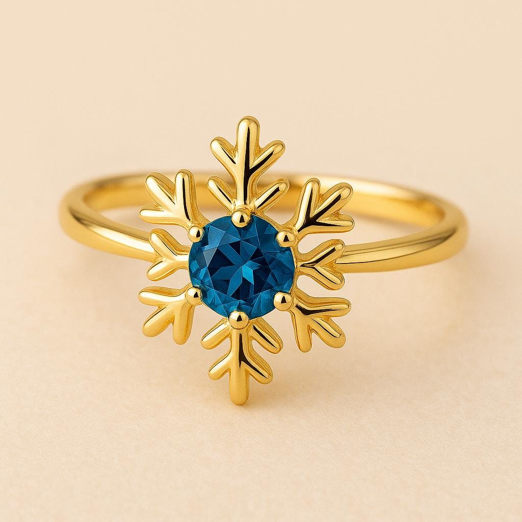 Sterling Silver Snowflake Ring: London Topaz Winter Jewelry