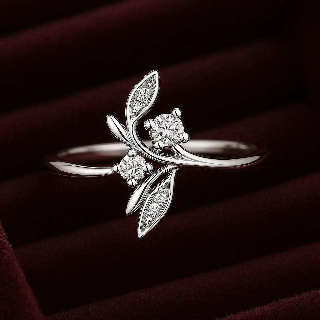 CZ Leaf Vine Ring: 925 Sterling Silver Floral Branch Ring