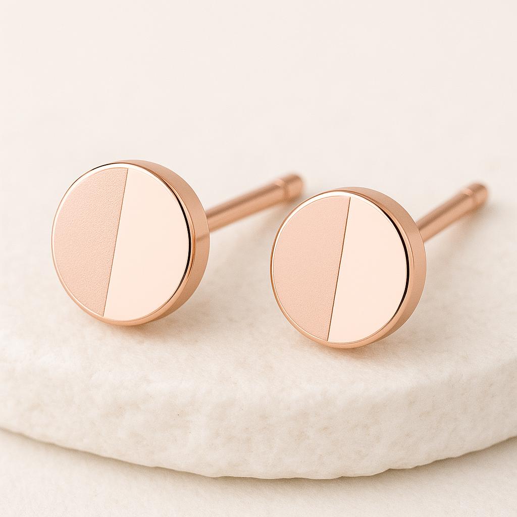 Minimalist 925 Sterling Silver Circle Stud Earrings: Half Matte, Half Polish