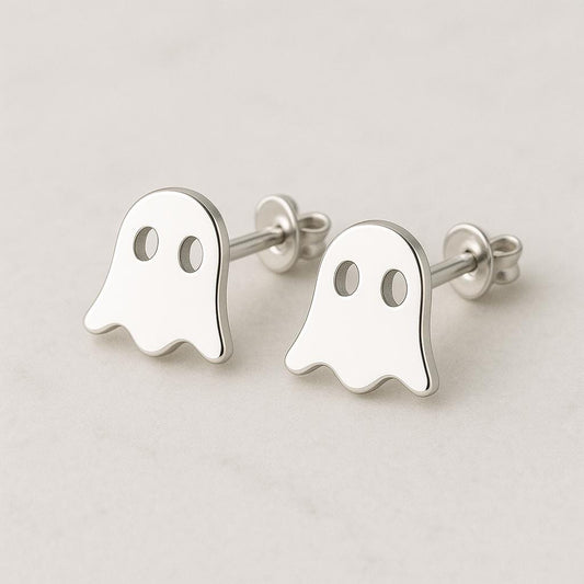 Sterling Silver Ghost Earrings: Minimalist Halloween Jewelry