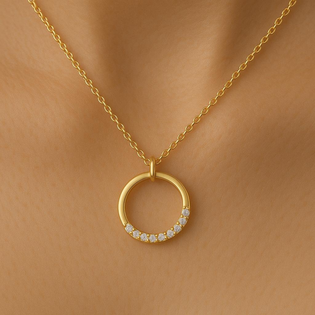Circle Pendant Necklace Silver 925 ⢠CZ Stone Eternity ⢠Minimalist Round Jewelry Gift