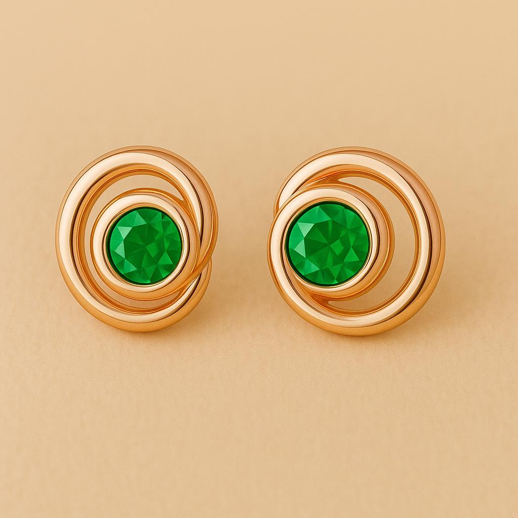 Sterling Silver Spiral Stud Earrings: Green CZ Minimalist Jewelry