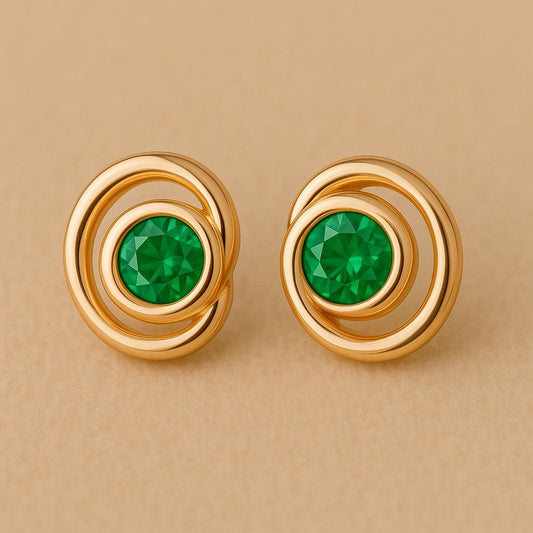 Sterling Silver Spiral Stud Earrings: Green CZ Minimalist Jewelry