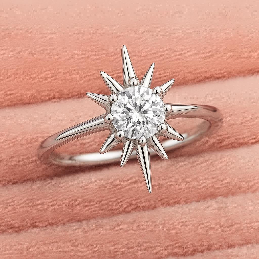 Sterling Silver Starburst CZ Ring | Celestial Statement Jewelry