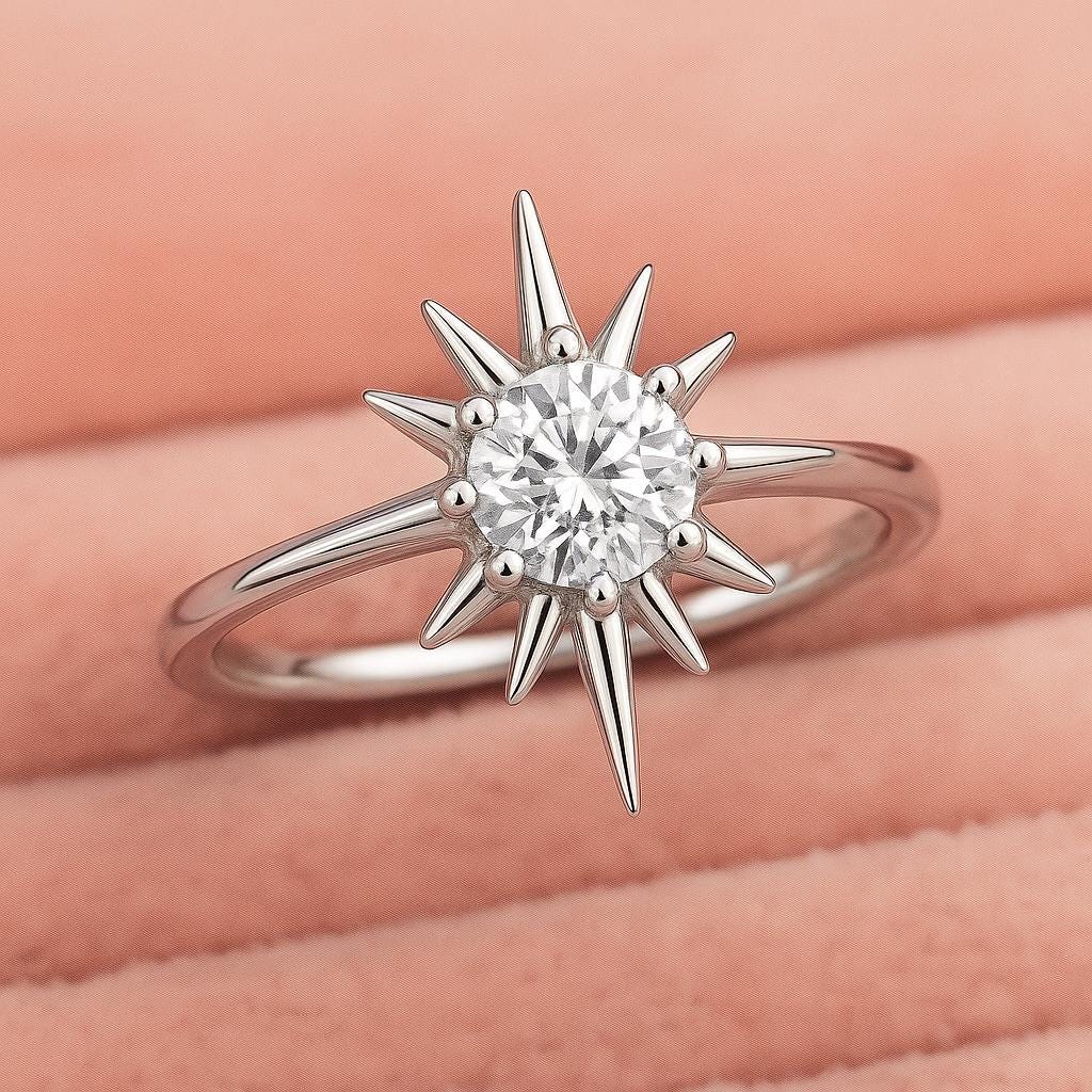 Sterling Silver Starburst CZ Ring | Celestial Statement Jewelry
