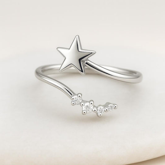 Sterling Silver Shooting Star Ring | Adjustable CZ Celestial Jewelry