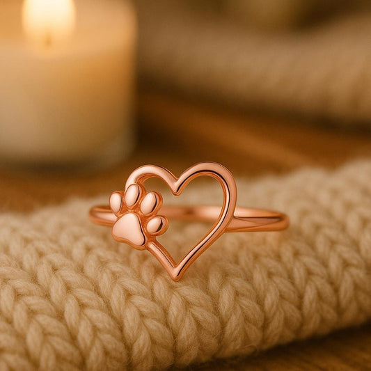 Sterling Silver Paw Heart Ring | Minimalist Pet Lover Jewelry