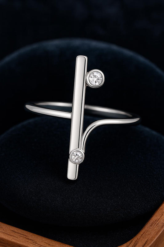 Sterling Silver Bar Ring | Minimalist CZ Geometric Adjustable Ring