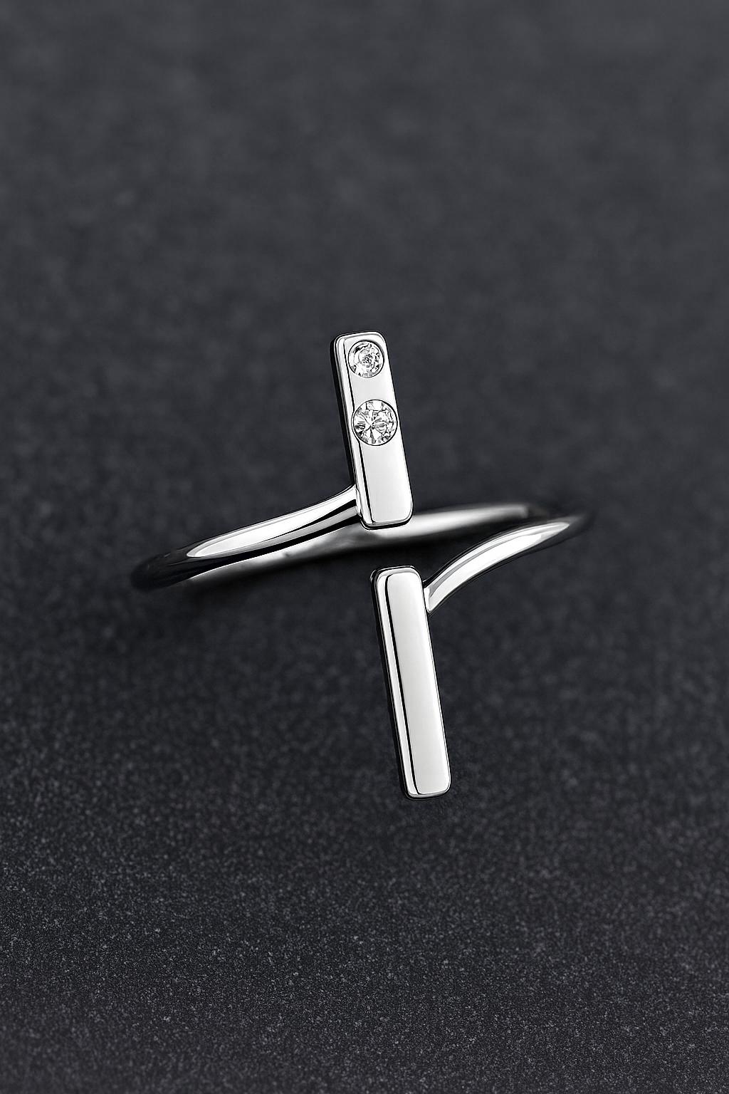 Sterling Silver Bar CZ Ring | Adjustable Geometric Band