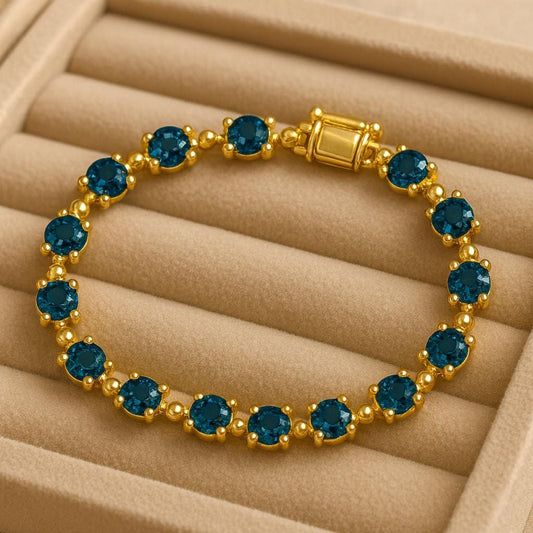 London Blue Topaz Sterling Silver Tennis Bracelet | December Birthstone Gift