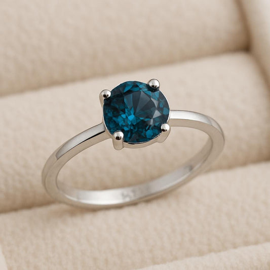 London Blue Topaz Ring | Sterling Silver Solitaire Engagement Jewelry