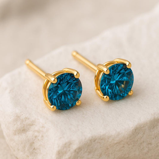 London Blue Topaz Stud Earrings | 925 Sterling Silver, 4mm