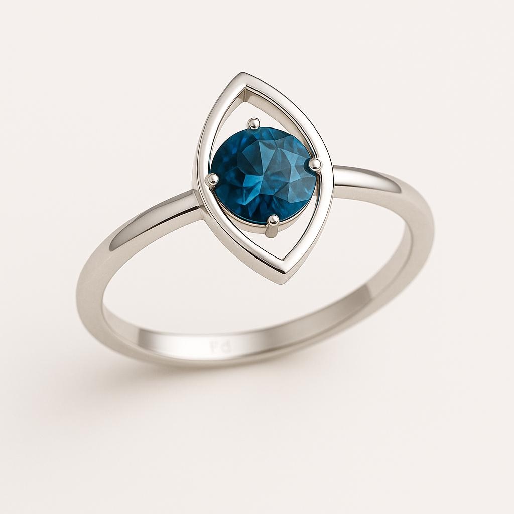 London Blue Topaz Sterling Silver Ring | Modern Marquise Frame