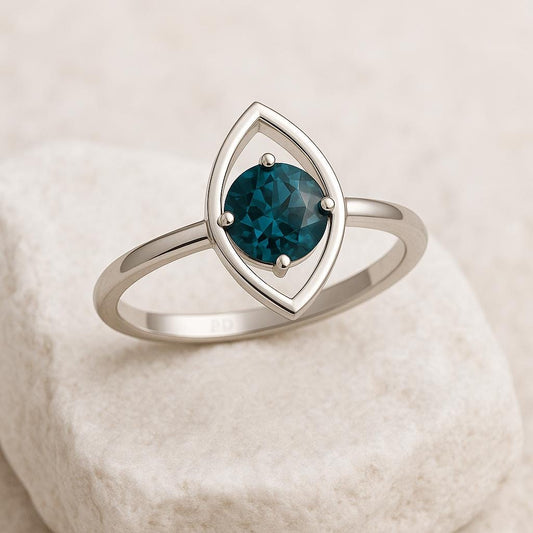 London Blue Topaz Sterling Silver Ring | Modern Marquise Frame