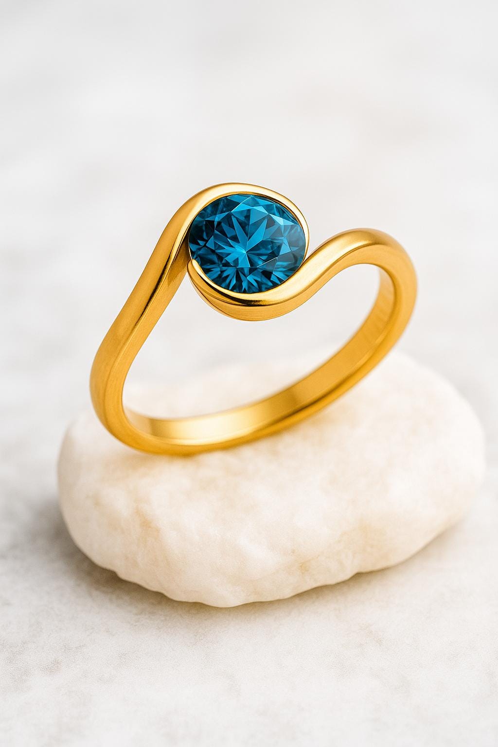 Sterling Silver Wave Ring | 6mm London Blue Topaz Bezel Setting