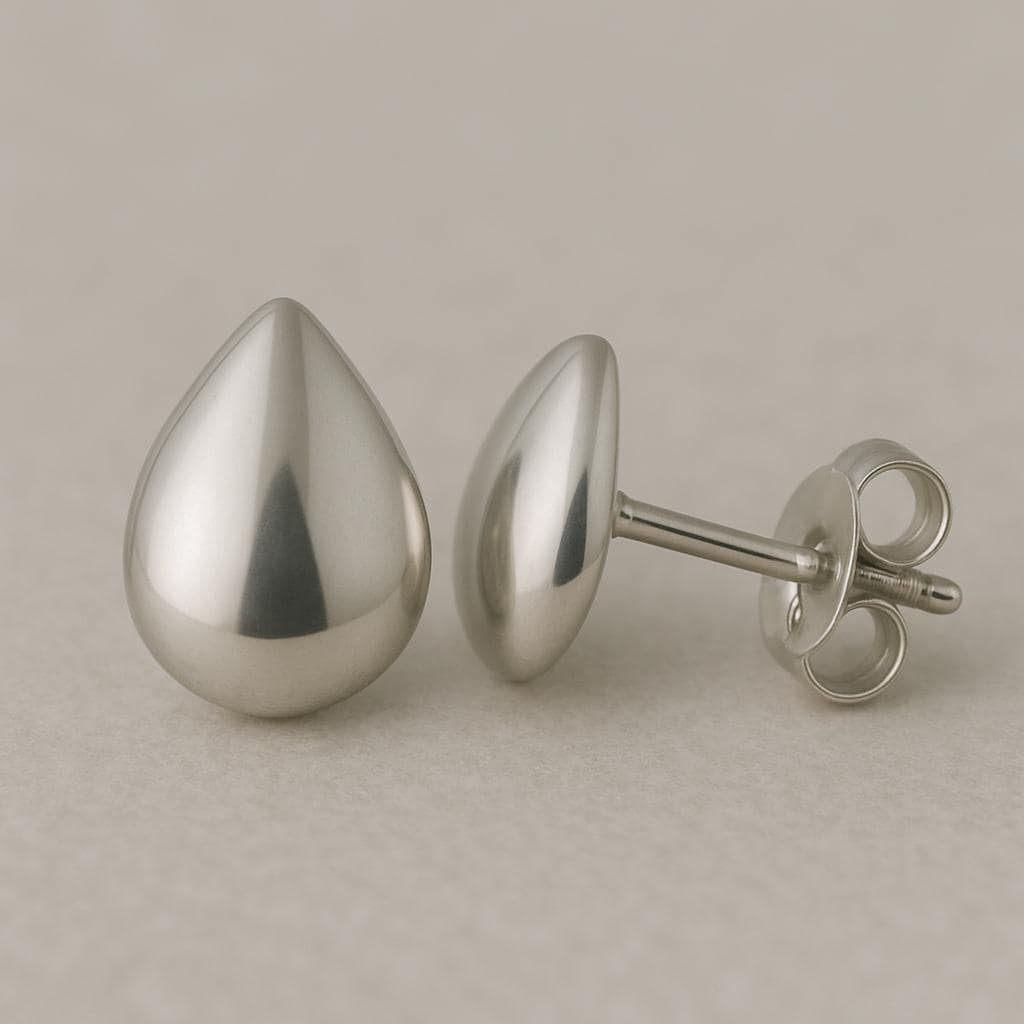 Sterling Silver Teardrop Stud Earrings: Minimalist Polished Dome