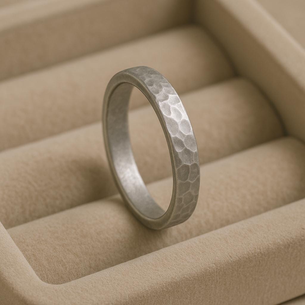 Hammered Sterling Silver Band Ring | Unisex Matte Wedding Band