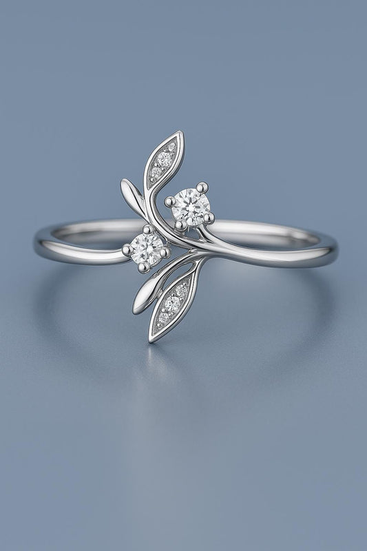CZ Leaf Vine Ring: 925 Sterling Silver Floral Branch Ring