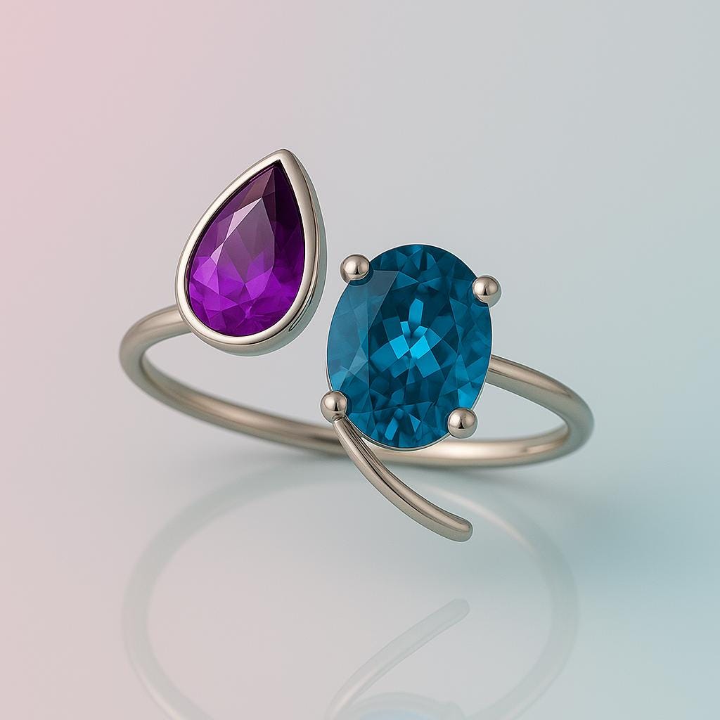 Sterling Silver Bypass Ring: Amethyst, London Topaz Two Stone Jewelry