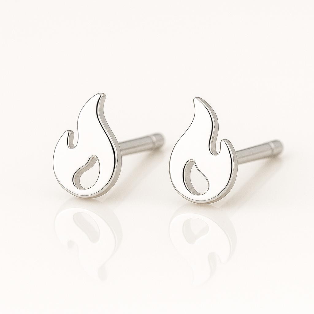 Sterling Silver Flame Stud Earrings: Minimalist Fire Jewelry