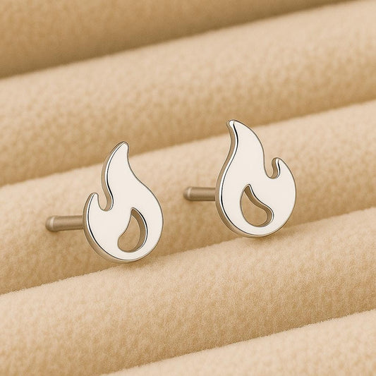 Sterling Silver Flame Stud Earrings: Minimalist Fire Jewelry