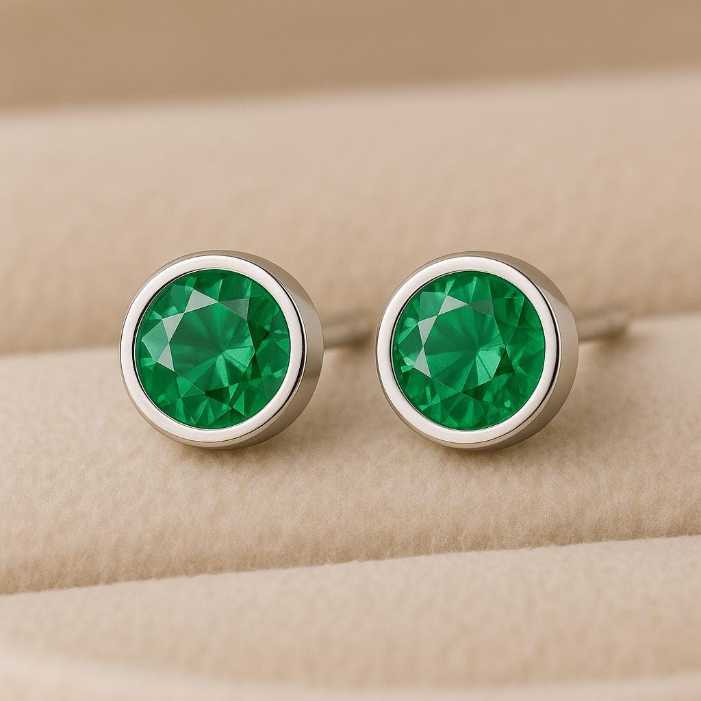 Sterling Silver CZ Stud Earrings: Dainty Bezel Set Gemstone