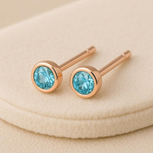 Sterling Silver CZ Stud Earrings: Dainty Bezel Set Gemstone