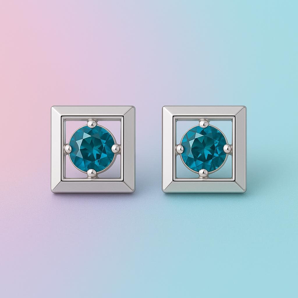 London Topaz CZ Sterling Silver Square Stud Earrings