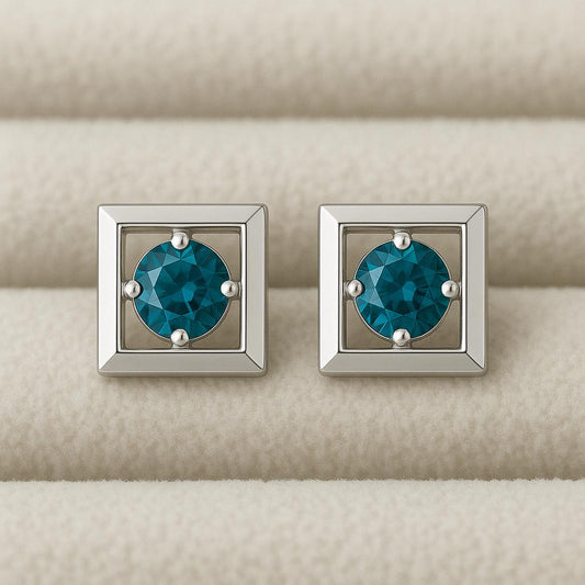 London Topaz CZ Sterling Silver Square Stud Earrings