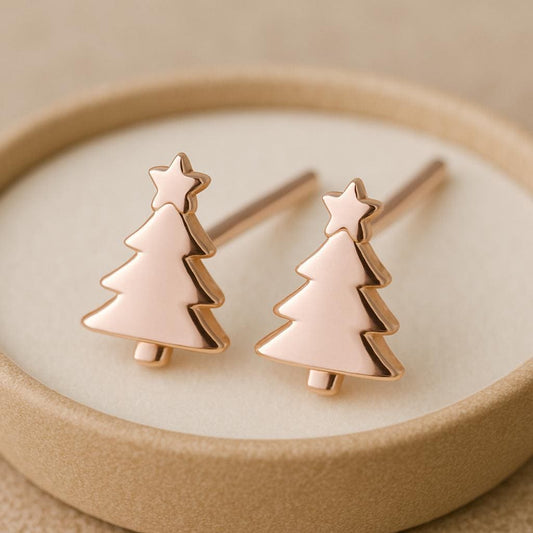 Silver Christmas Tree Stud Earrings 925 | Xmas Gift | Minimalist Festive Earrings | Winter Accessory