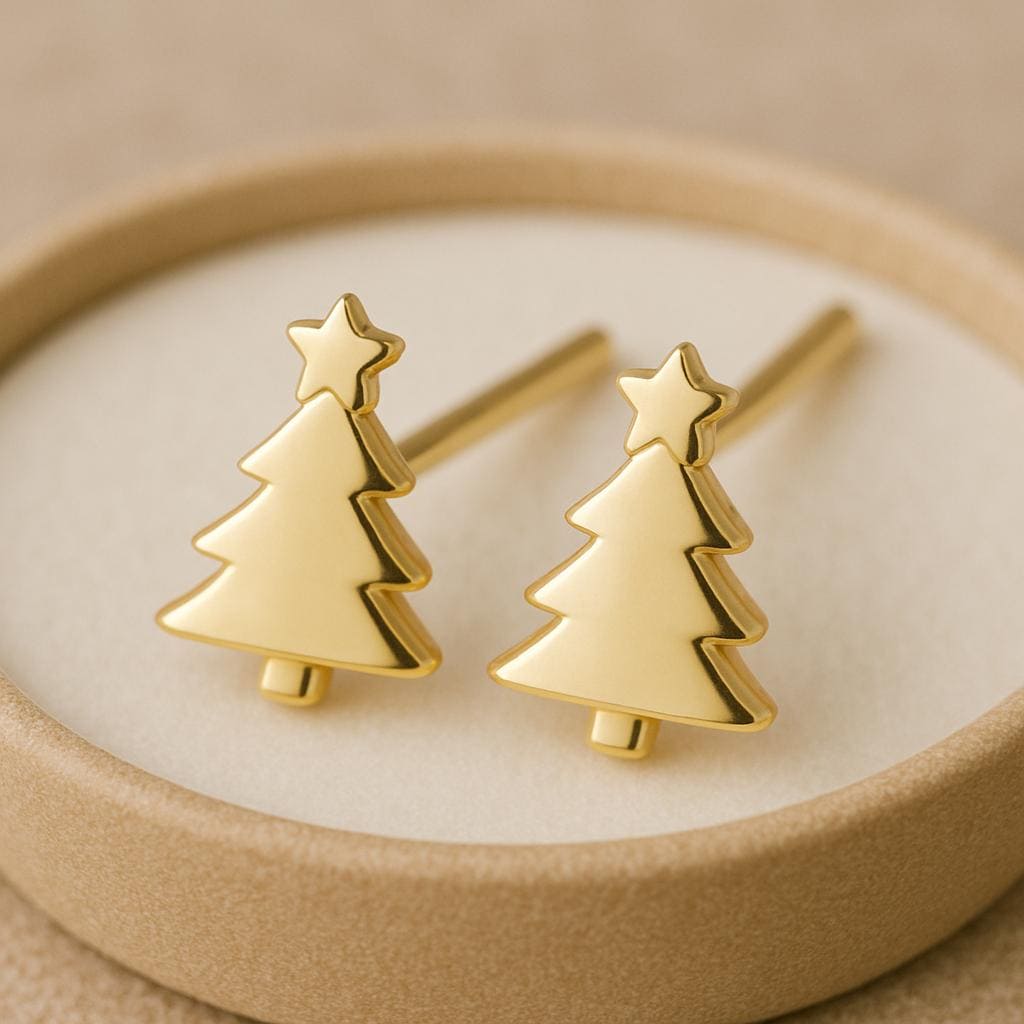 Silver Christmas Tree Stud Earrings 925 | Xmas Gift | Minimalist Festive Earrings | Winter Accessory
